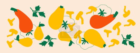 Photo for Cute appetizing Vegetables collection. Decorative abstract horizontal banner with colorful doodles. Hand-drawn modern illustrations with Vegetables, abstract elements. - Royalty Free Image