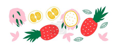 Fruits and vegetables abstract vector. Simple illustration vegetables, berries and fruits for social media, advertising, logo or menu.