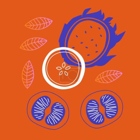 Obst und Gemüse abstrakter Vektor. Einfache Illustration Gemüse, Beeren und Früchte für soziale Medien, Werbung, Logo oder Speisekarte.