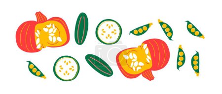 Fruits et légumes vecteur abstrait. Illustration simple légumes, baies et fruits pour les médias sociaux, publicité, logo ou menu.