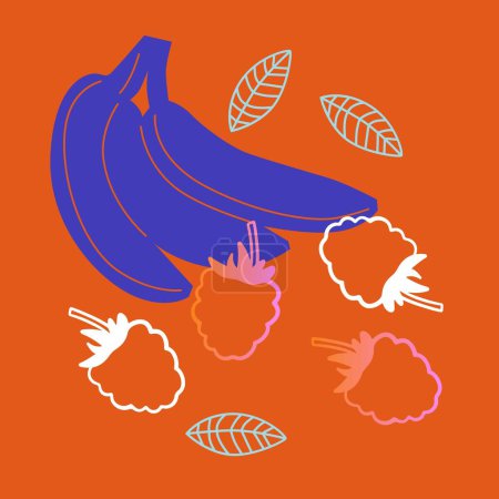 Obst und Gemüse abstrakter Vektor. Einfache Illustration Gemüse, Beeren und Früchte für soziale Medien, Werbung, Logo oder Speisekarte.