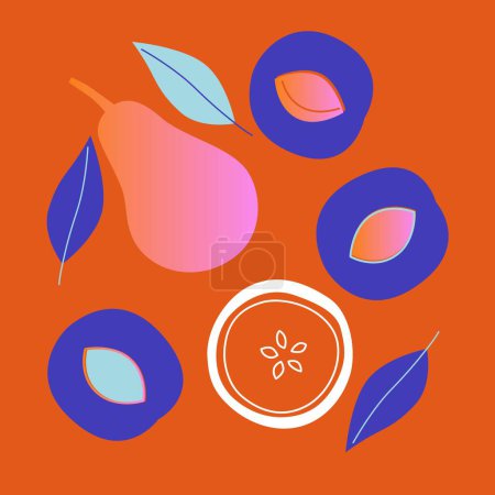Fruits et légumes vecteur abstrait. Illustration simple légumes, baies et fruits pour les médias sociaux, publicité, logo ou menu.