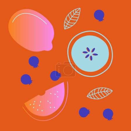 Foto de Frutas y verduras vector abstracto. Ilustración simple verduras, bayas y frutas para redes sociales, publicidad, logotipo o menú. - Imagen libre de derechos