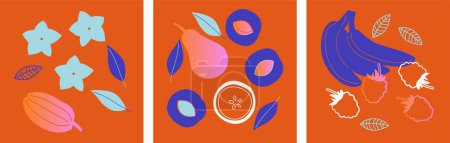 Fruits and vegetables abstract vector. Simple illustration vegetables, berries and fruits for social media, advertising, logo or menu.