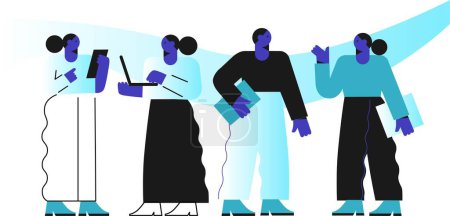 Illustration for Concept of social networks, virtual relationships. New generation. Friends chatting and texting. Vector flat illustration. - Royalty Free Image