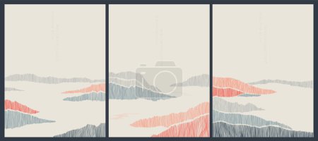 Illustration for Collection of japanese style lines and waves. Abstract landscape set, vector illustration - Royalty Free Image