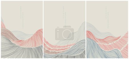 Téléchargez les illustrations : Collection de lignes et vagues de style japonais. Ensemble paysage abstrait, illustration vectorielle - en licence libre de droit