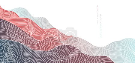 Illustration for Asian stylized abstract landscape, vector lined mountains - Royalty Free Image