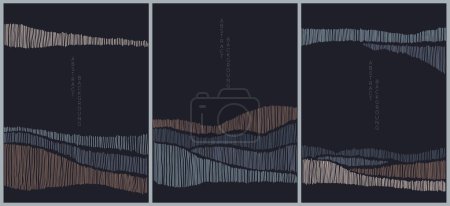 Illustration for Collection of japanese style lines and waves. Abstract landscape set, vector illustration - Royalty Free Image