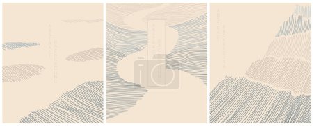 Ilustración de Colección de líneas y olas de estilo japonés. Conjunto de paisaje abstracto, ilustración vectorial - Imagen libre de derechos