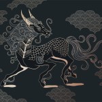 Mythological creature. Dragon Horse, simple waves patterned background
