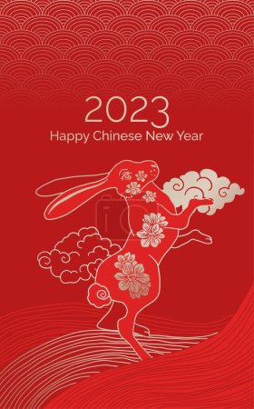 Ilustración de Colorida ilustración de la tarjeta de feliz año nuevo chino con conejo - Imagen libre de derechos