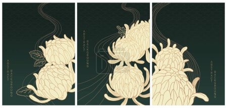 Illustration for Art collection in asian style of water lilies - Royalty Free Image