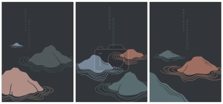 Ilustración de Colección de líneas y olas de estilo japonés. Conjunto de paisaje abstracto, ilustración vectorial - Imagen libre de derechos