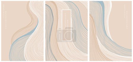 Ilustración de Conjunto de fondo abstracto con líneas simples, colección de telones de fondo en estilo asiático - Imagen libre de derechos