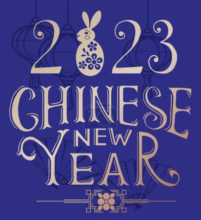 Téléchargez les illustrations : Illustration colorée de la carte heureuse année chinoise avec lapin - en licence libre de droit