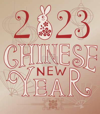 Illustration for Colorful illustration of chinese happy new year card with rabbit - Royalty Free Image