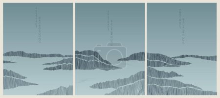 Téléchargez les illustrations : Collection de lignes et vagues de style japonais. Ensemble paysage abstrait, illustration vectorielle - en licence libre de droit