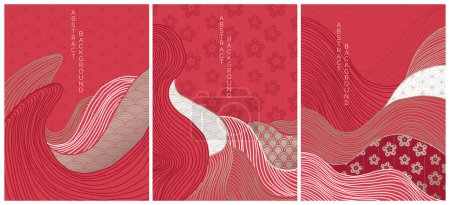 Illustration for Abstract background set with simple lines, backdrops collection in Asian style - Royalty Free Image