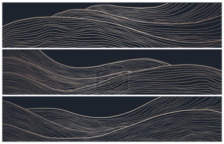 Ilustración de Conjunto de fondo abstracto con líneas simples, colección de telones de fondo en estilo asiático - Imagen libre de derechos