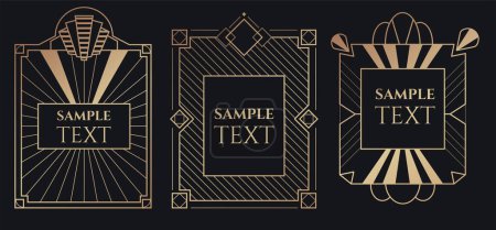 Illustration for Collection of three art deco frames in black and gold luxury colours - Royalty Free Image
