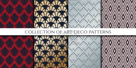 Ilustración de Conjunto de patrones sin costura vectorial, colección de fondos art deco - Imagen libre de derechos