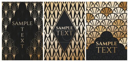 Ilustración de Colección de tres marcos art deco en colores de lujo negro y dorado - Imagen libre de derechos