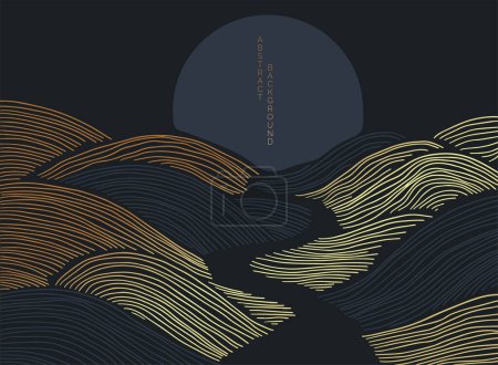 Ilustración de Paisaje japonés abstracto con gradiente. Líneas simples. Ilustración vectorial - Imagen libre de derechos