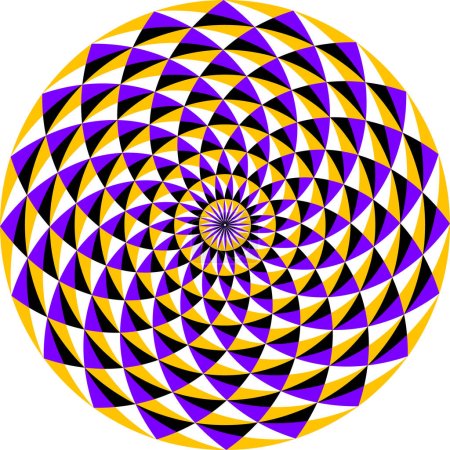 Optyczny krąg iluzji poruszających się kolorowych wzorów. Okrągły szablon do projektowania tła ruchu.