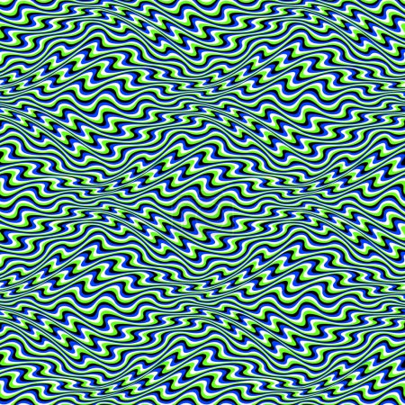 Optical illusion seamless pattern of distorted wavy horizontal stripes. Repeatable moving texture. Psychedelic abstract wallpaper.