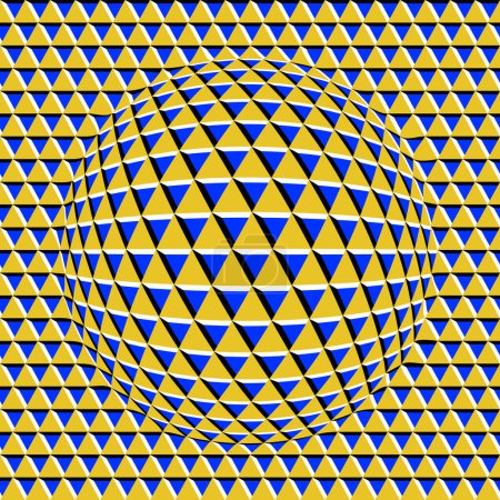 Abstrakcja sztuki optycznej z kulistą zniekształconą siatką trójkątnych pryzmatów. Ilustracja Trippy iluzja