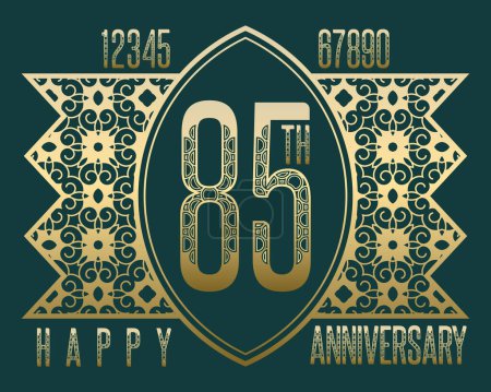 Illustration for Anniversary greeting card in vintage style. Decorative numbers, frame and Happy Anniversary inscription in set for designer. - Royalty Free Image