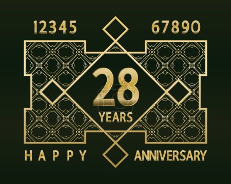 Illustration for Anniversary greeting card in minted golden design. Decorative numbers, luxurious frame and Happy Anniversary inscription in set for designer. - Royalty Free Image
