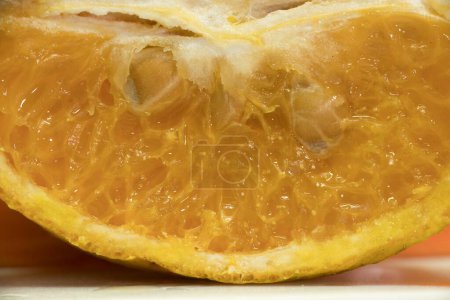 Vivid Orange Slice: A Macro Journey Inside, Sumérgete en el intrincado mundo de una rebanada de naranja, donde cada vesícula de semillas y jugos es un testimonio del arte de la naturaleza. Esta macro toma revela el vibrante