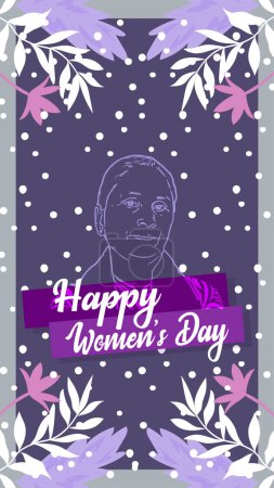 Ilustración de Empowerment Blooms: Un vibrante tributo a las mujeres el 8 de marzo, ¡Celebre el Día Internacional de la Mujer con este elegante vector! Cuenta con una silueta de una mujer, adornada con flores en flor sobre un fondo púrpura oscuro. - Imagen libre de derechos