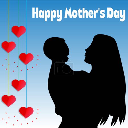 Happy Mother's Day: A Mother's Love: Silhouette Embrace under a Sky of Hearts