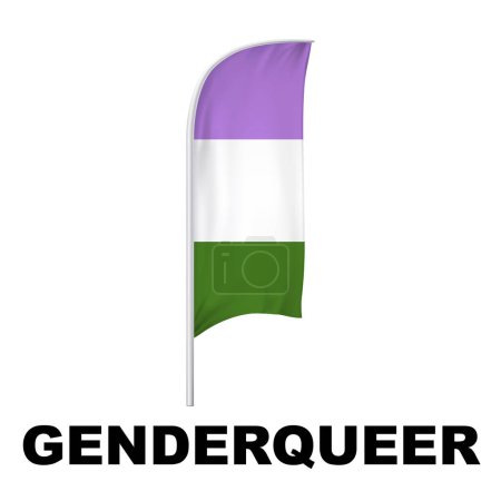 Genderqueer Pride Curved Vertical Flag Vector - Symbol der Gender Diversity mit seiner einzigartigen Graustufenpalette und seinem lebhaften grünen Akzent. Perfekt für Inklusionskampagnen und Sensibilisierungsveranstaltungen.
