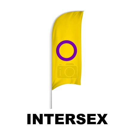 Vecteur de drapeau vertical incurvé Intersex Pride - Symbole de la diversité des genres avec sa palette unique de niveaux de gris et son accent vert vif. Parfait pour les campagnes d'inclusion et les événements de sensibilisation.
