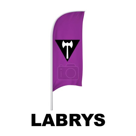 Labrys Lesbian Pride Curved Vertical Flag Vector - Symbol of Gender Diversity with its unique grayscale palette and vibrant green accent. Perfect for inclusivity campaigns and awareness events.