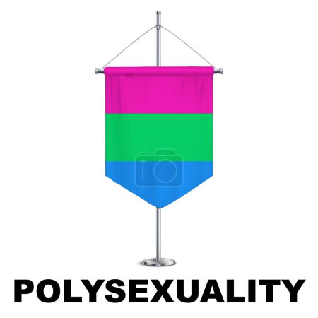 Polysexualität Pride Medieval Vertical Flag Vector - Symbol der geschlechtsspezifischen Vielfalt mit seiner einzigartigen Graustufenpalette und seinem lebhaften grünen Akzent. Perfekt für Inklusionskampagnen und Sensibilisierungsveranstaltungen.