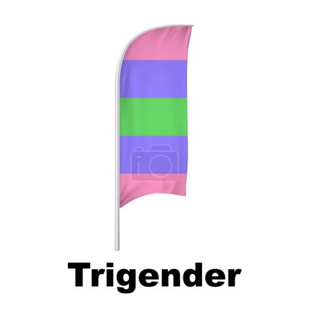 Trigender Pride Curved Vertical Flag Vector - Symbol of Gender Diversity with its unique grayscale palette and vibrant green accent. Perfect for inclusivity campaigns and awareness events.