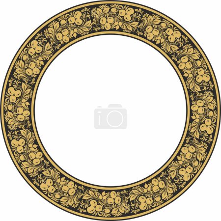 Illustration for Vector gold round Russian folk ornament Khokhloma. National endless circle, border, frame of Slavic peoples, Belarusians, Ukrainians - Royalty Free Image