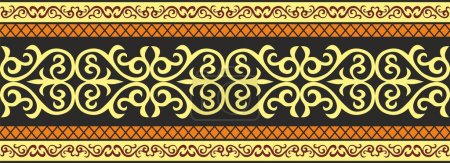Illustration for Vector seamless colored Kazakh national ornament, border, frame. EndlessPattern of nomadic peoples of the great steppe, Kyrgyz, Mongol, Buryat, Kalmyk. - Royalty Free Image
