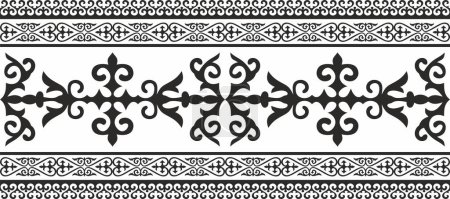 Illustration for Vector monochrome seamless Kazakh national ornament. Ethnic pattern of the nomadic peoples of the great steppe, the Turks. Border, frame Mongols, Kyrgyz, Buryats, Kalmyks. - Royalty Free Image