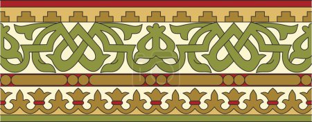 Vector colored seamless classical byzantine ornament. Endless border, Ancient Greece, Eastern Roman Empire frame. Decoration of the Russian Orthodox Church