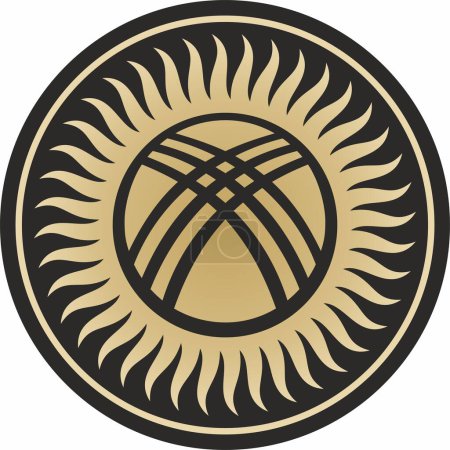 Ilustración de Vector gold round flag of the Republic of Kyrgyzstan. The sun is in a circle, shanyrak. Symbol of the Asian state - Imagen libre de derechos