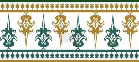 Illustration for Vector gold and green seamless byzantine ornament. Endless Border, frame of ancient Greece and Eastern Roman Empire. Decoration of the Russian Orthodox Church - Royalty Free Image