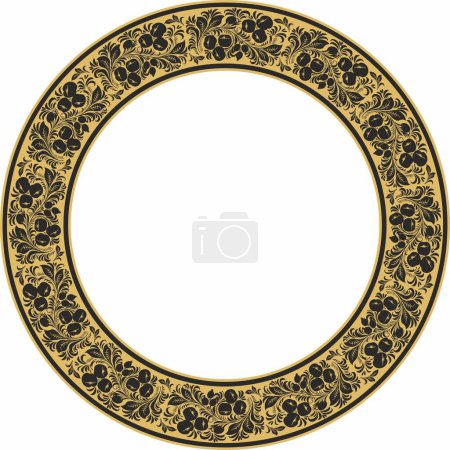 Illustration for Vector gold round Russian folk ornament Khokhloma. National endless circle, border, frame of Slavic peoples, Belarusians, Ukrainians - Royalty Free Image