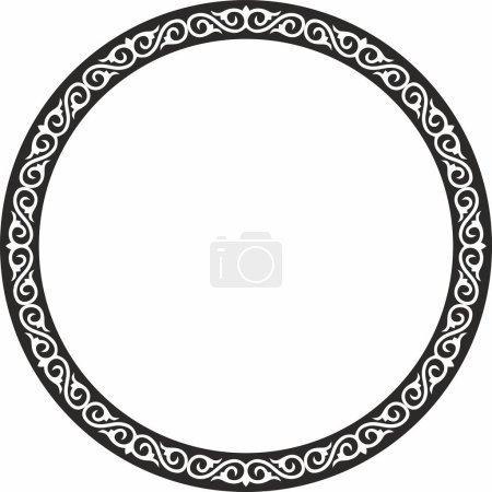 Illustration for Vector round monochrome Kazakh national frame. Ornamental circle. Ethnic pattern of nomadic peoples of the Great Steppe, Kyrgyz, Mongols, Bashkirs, Buryats, Kalmyks - Royalty Free Image