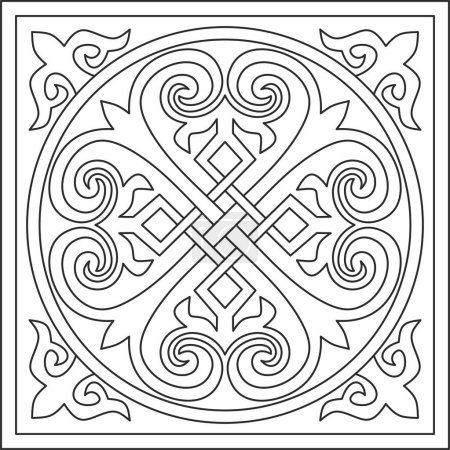 Illustration for Vector monochrome linear square Byzantine ornament, knot, rosette. Circle Greek pattern, Drawing of the Eastern Roman Empire. Decoration of the Russian Orthodox Church - Royalty Free Image